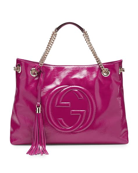 Gucci Soho Patent Leather Shoulder Bag, Fuchsia 